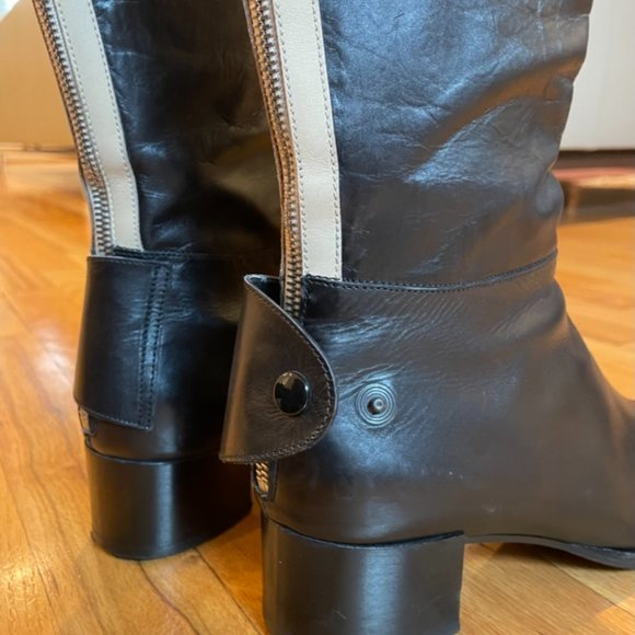 Sigerson Morrison Black and White Knee-High Boots - Picture 4 of 9